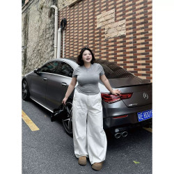 Large-size white wide-leg loose jeans pure cotton slim high-waisted straight trousers