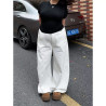 Large-size white wide-leg loose jeans pure cotton slim high-waisted straight trousers