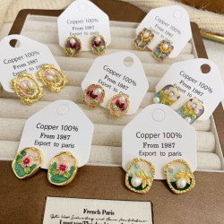 Medieval oil painting style freshwater pearl earrings