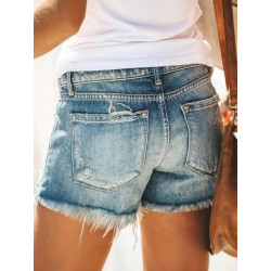 Summer wear high-waisted broken denim shorts women's high-waisted slimming tassel design jeans hot pants