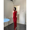Red dress women's design sense niche print oblique shoulder slim slimming hot girl temperament dress skirt split
