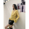 Early autumn new v-neck pullover long-sleeved wooden ear hem design sense niche slimming anti-ageing shirt women's clothing