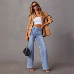 New comfortable casual loose stitching wide-leg women's jeans