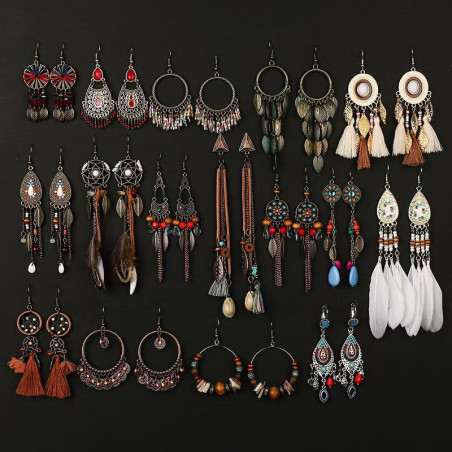 Bohemian tribal ethnic style long tassel earrings