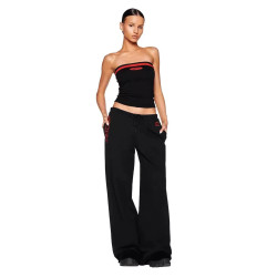 Retro hot girl contrast colour design bra top straight wide-leg pants mopping casual suit