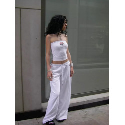 Retro hot girl contrast colour design bra top straight wide-leg pants mopping casual suit